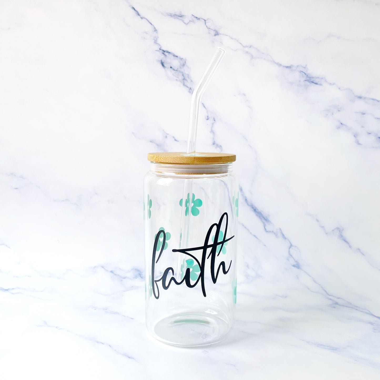 Jar Faith Flores Verde Agua