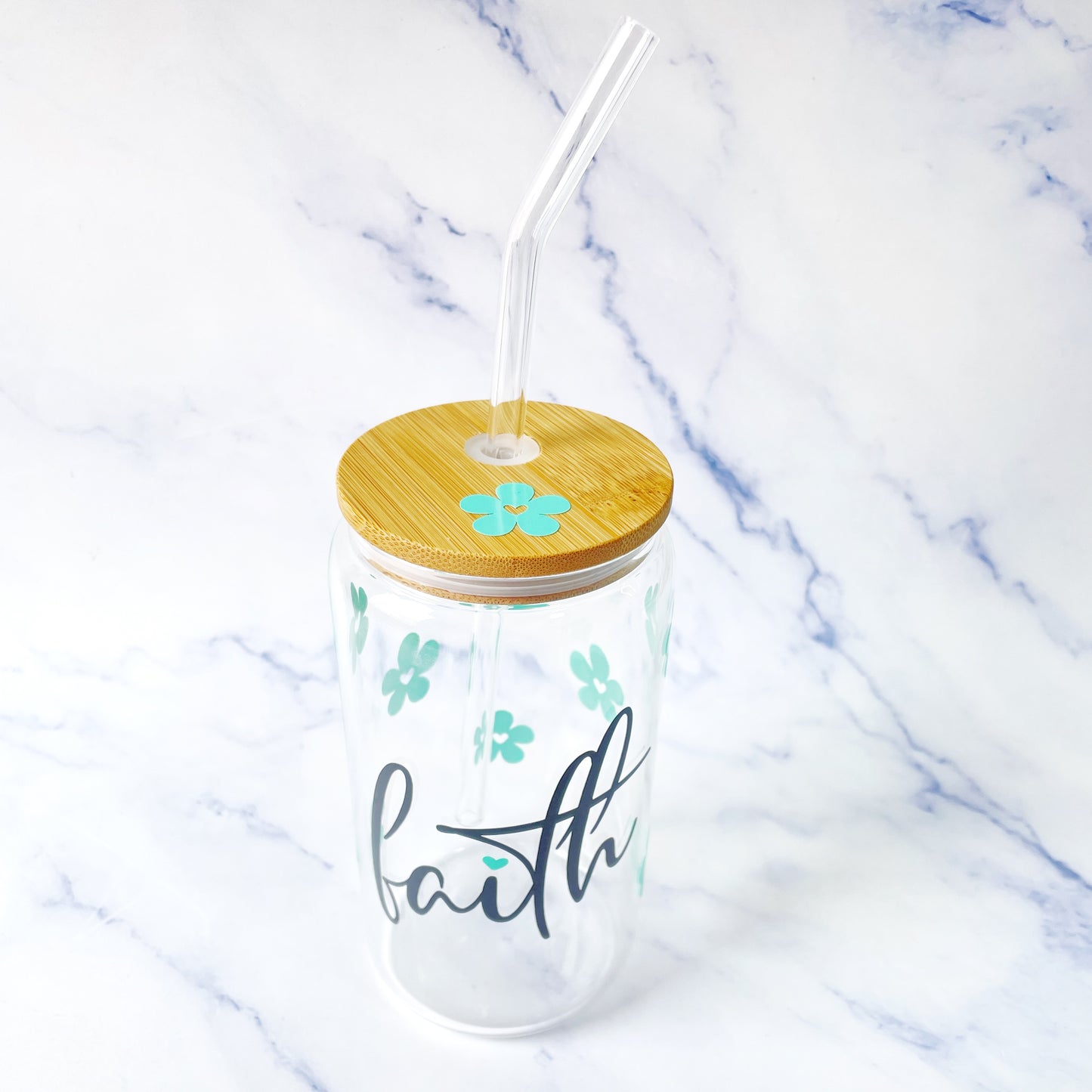 Jar Faith Flores Verde Agua