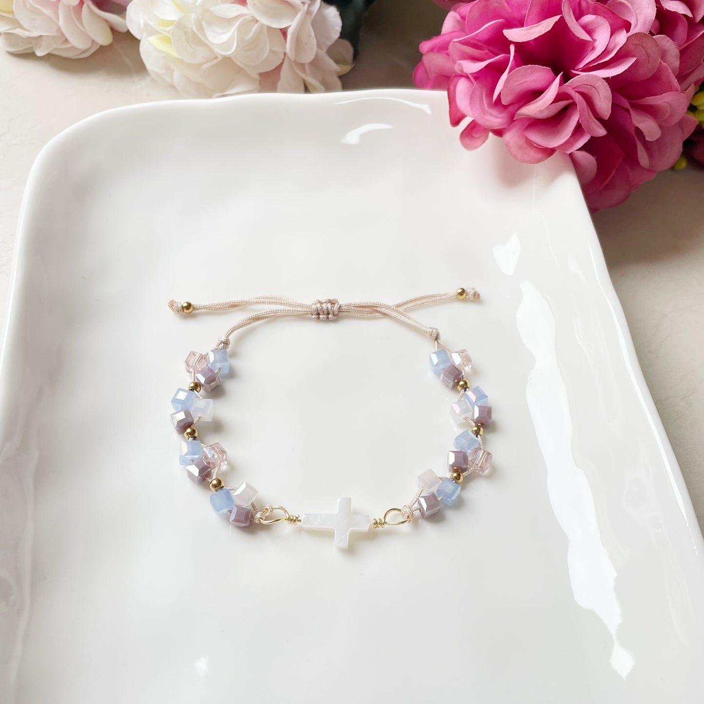 Pulsera Cruz Nácar Muranos