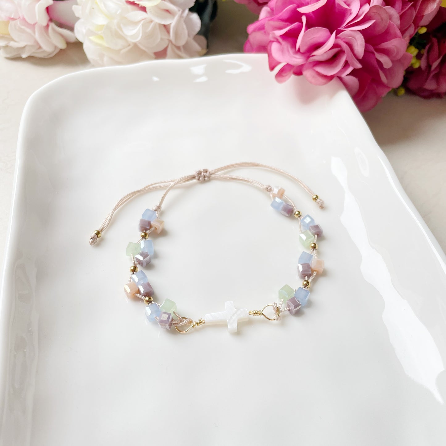 Pulsera Cruz Nácar Muranos