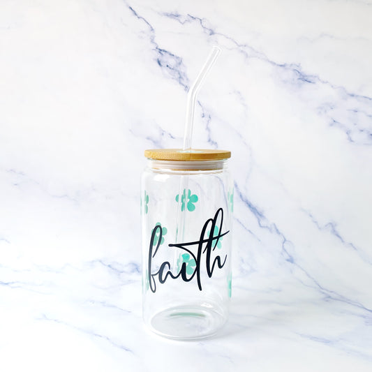 Jar Faith Flores Verde Agua