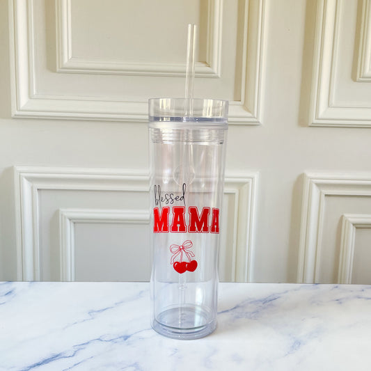 Tumbler Blessed mamá cereza