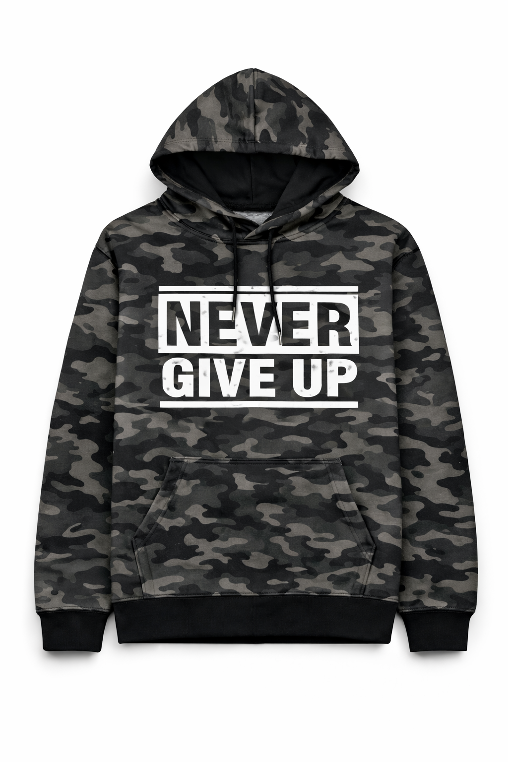 Polera Never Give up camuflado